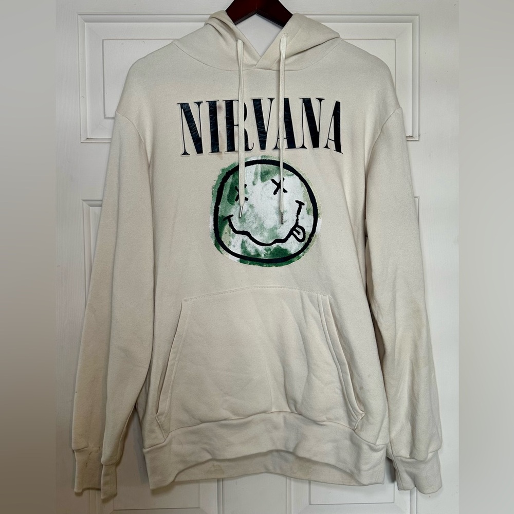 Men's Nirvana Light Birch Pullover Graphic Hoodie Medium‎ Grunge Music Fan.